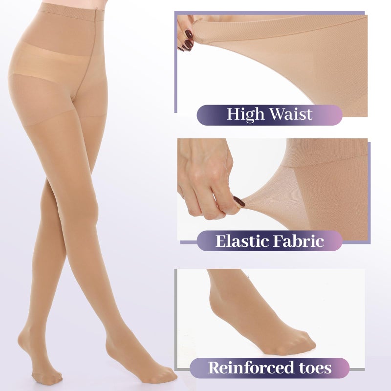 MANZI 1 Pairs Run Resistant Control Top Panty Hose Opaque Tights, Small, Suntan - Image 2